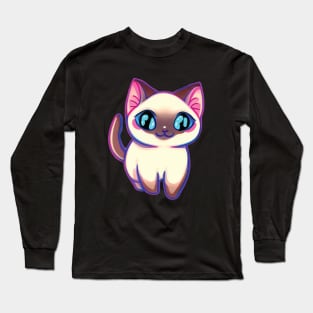 a colorful alien-like Siamese cat illustration Long Sleeve T-Shirt